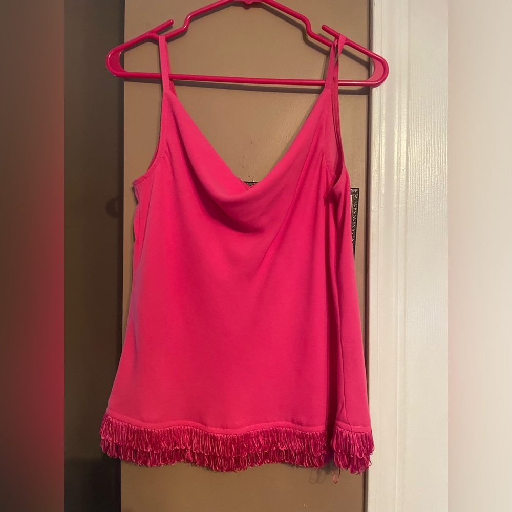Trina Turk Pink Sleeveless Top with Fringe Hem
